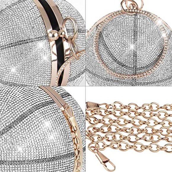 NEW BLING RHINESTONE BASKETBALL CLUTCH HANDBAG PURSE - Picture 7 of 11